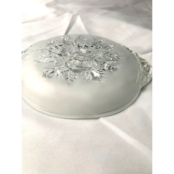 Vintage KIG Crystal Frosted Rose Embossed Glass 8.5” Serving Plate Floral Design - Picture 7 of 7